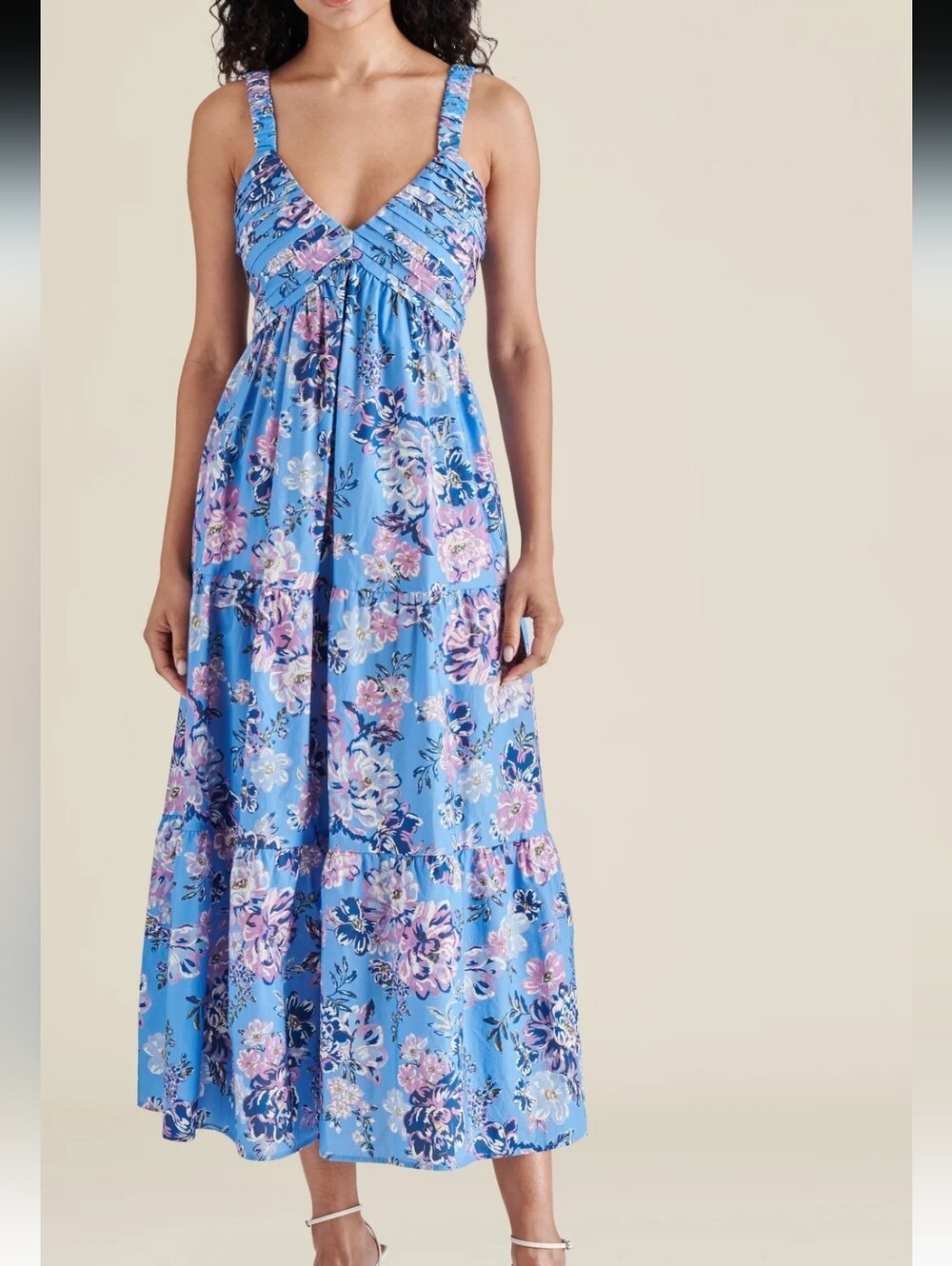 Steve Madden Blue Floral Tiered Midi Dress